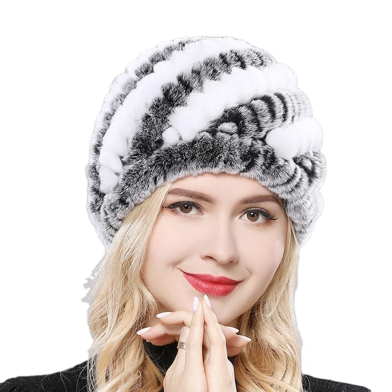 Women Winter Warm Real Rex Rabbit Fur Hat Snow Cap Winter Hats for Women Girls Real Fur Knit Skullies Beanies Natural Fluffy Cap