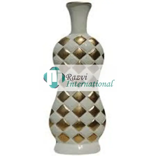 White Glossy Color Decorative Vase With Gold Mesh Design Decorative Vase Top Quality White And Golden Color Flower Pot and Vases
