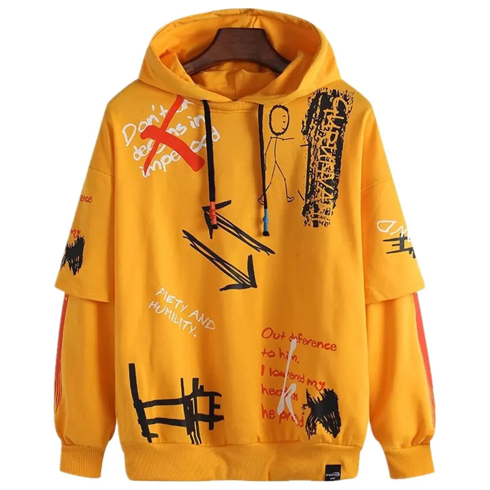 100% Cotton Fleece Yellow Oversized Pullover Streetwear Hoodies Urban Street Korean Fashion Sweatshirt for Gym hip hop Style