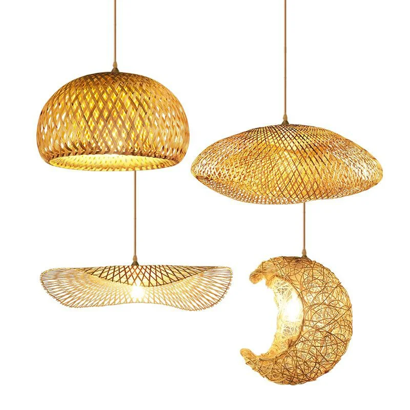 Wholesale Wicker Lamp Shade Handmade Natural Rattan Pendant Light Fixture, Woven Lamp Shade Chandelier, Hanging Ceiling Light