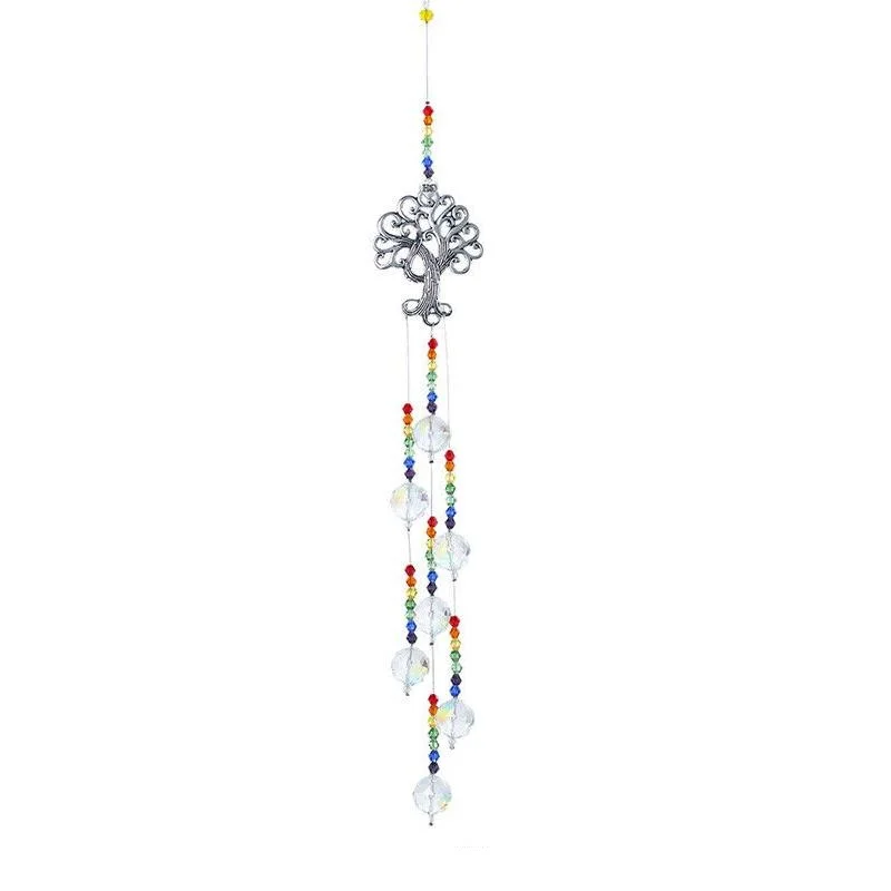 Hanging Rainbow Maker Life Tree Ornament Crystal Suncatcher Balls Pendant For Home Garden Indoor Outdoor Decoration