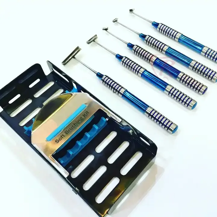 Professional Dental High Quality Brushing kit titanium blue Plasma Coated set of 5 pieces Dental Implant Surgery Instruments