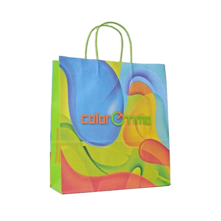 Shopping Grocery Brown And White Kraft Paper Bag With Handles Custom Logo And Color Eco Friendly