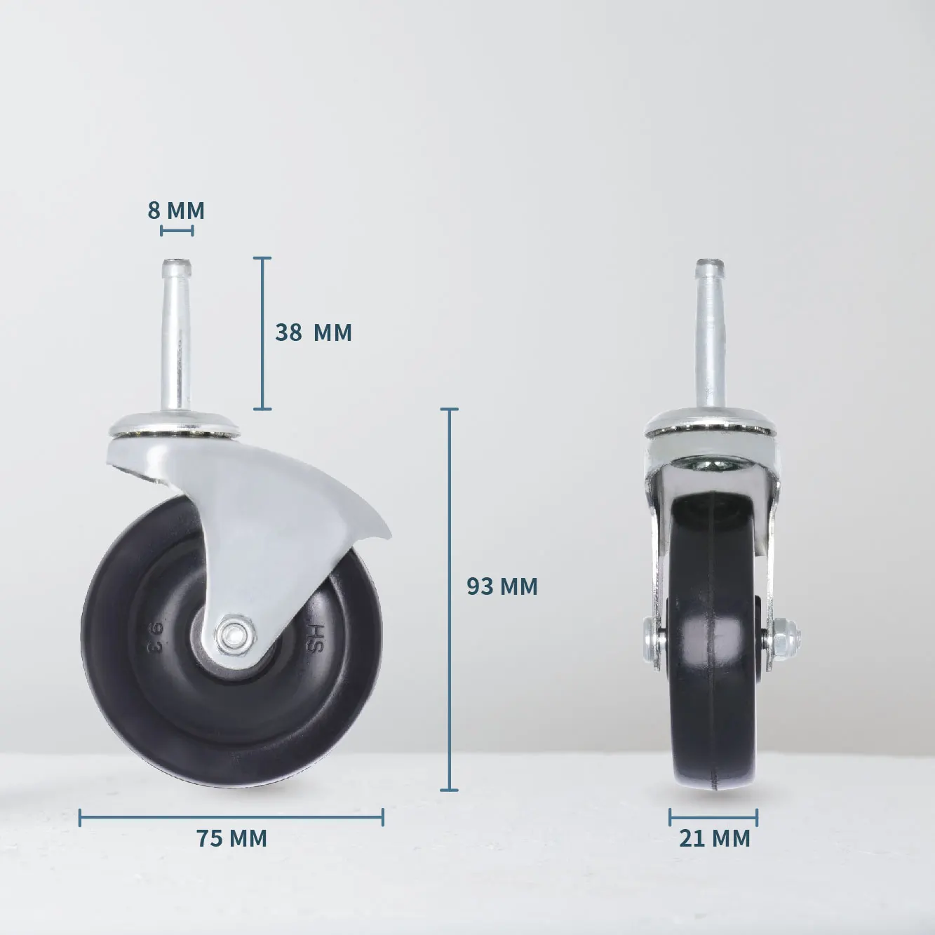 Caster Wheels 3 Inch Black Rubber Wheel For Furniture or Trolley