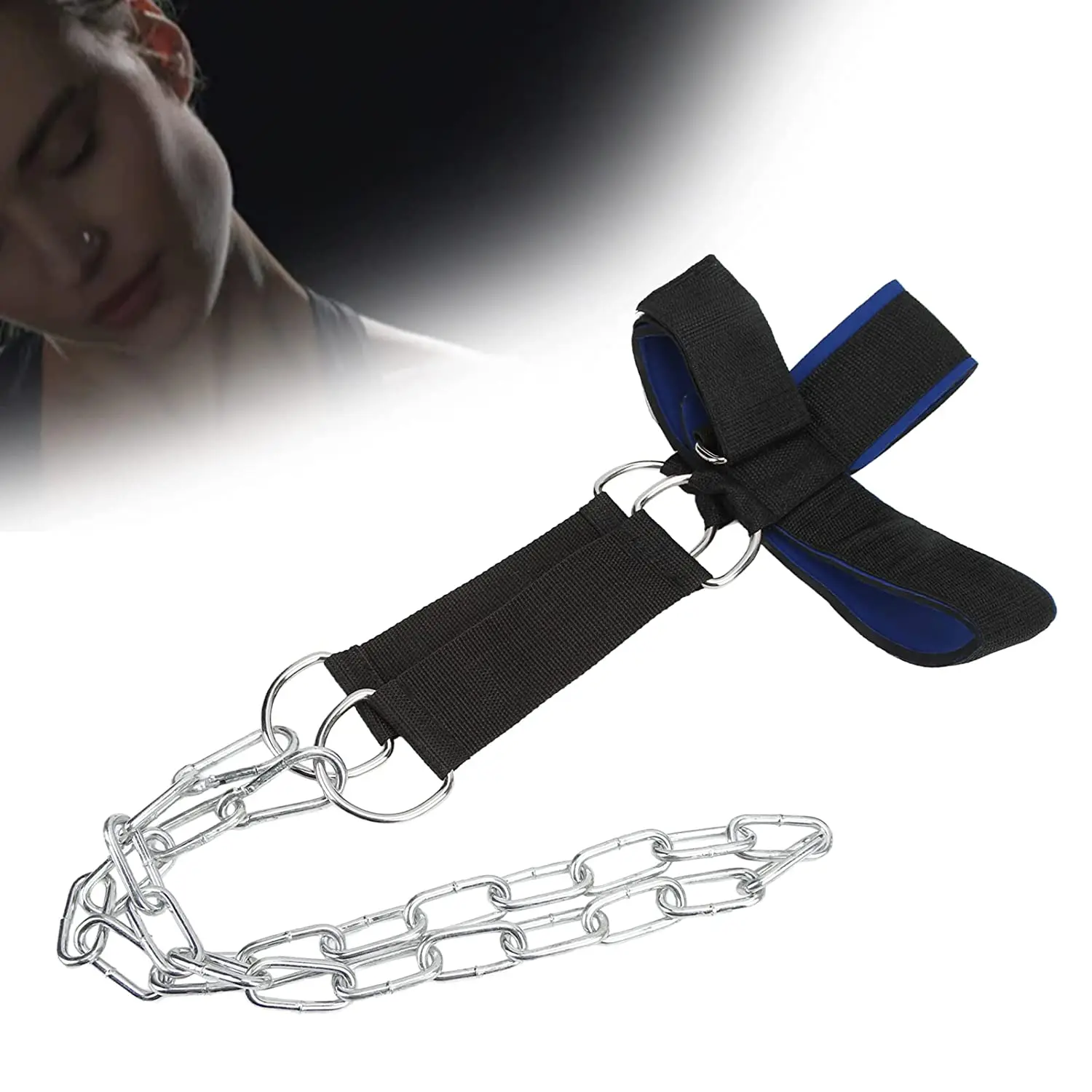 Customized Logo Neck Harness for Weight Lifting Long Steel Chain and Neoprene Padding Neck Trainer to Improve Muscle