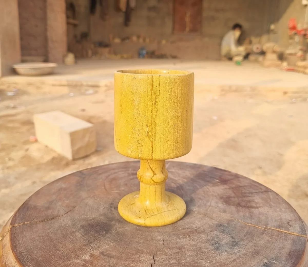 Jaisalmer Stoneware Wine Glass with Golden Stone Design Modern Style for Home Office Restaurant Dining for Coffee Milk Tea Beer