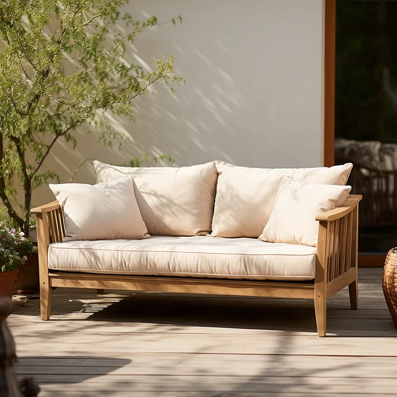 MRS WOODS New Design Professional Wooden Material With Synthetic Leather Two Seats Sectional Garden Sofas