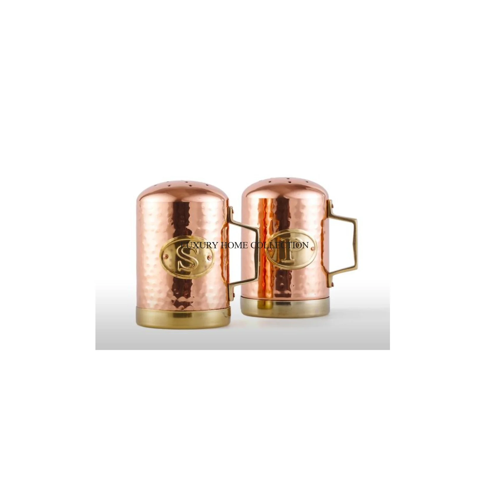 Industrial-style copper  salt and pepper shakers with raw metal finished and unique craftsmanship for edgy dining setups