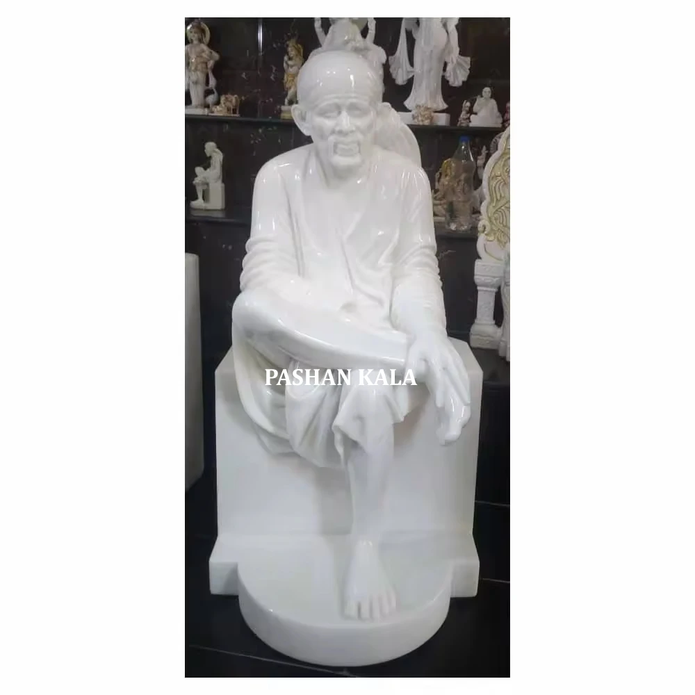 Most Beautiful Handmade Simple White Marble Sai Baba Sitting Position Statue For Home And Temple Decoration And Worship Purpose