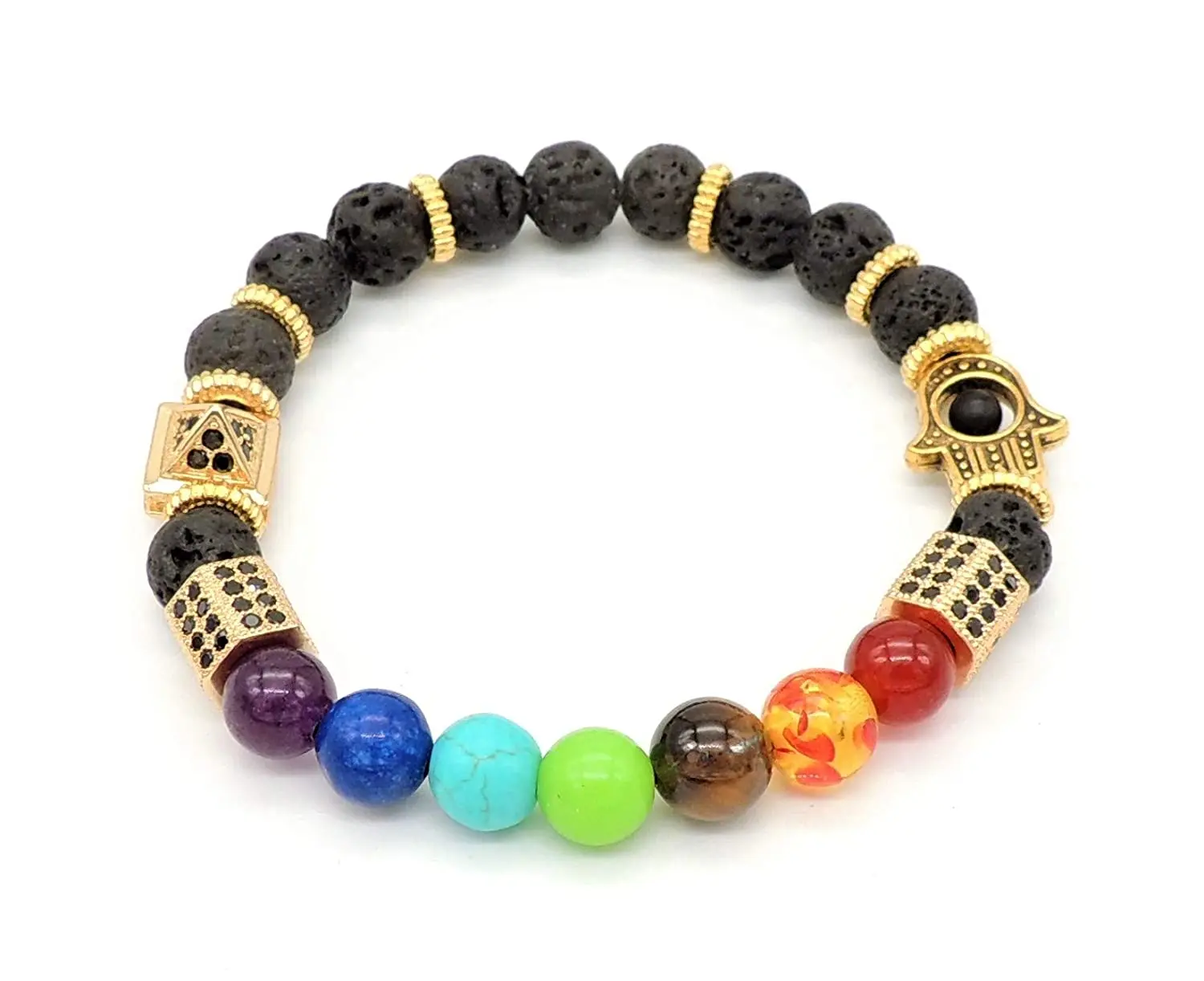 Lava Seven Chakra Hamsa Hand Bracelet Chakra Stone For Used As Chakra Bracelet Wholesales Supplier And Manufacturer