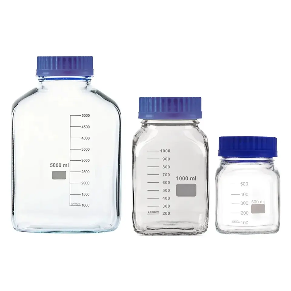 Reagent Bottles Wide Mouth Thread size GL 80 Clear Borosilicate Glass Autoclavable Screw make model Radical