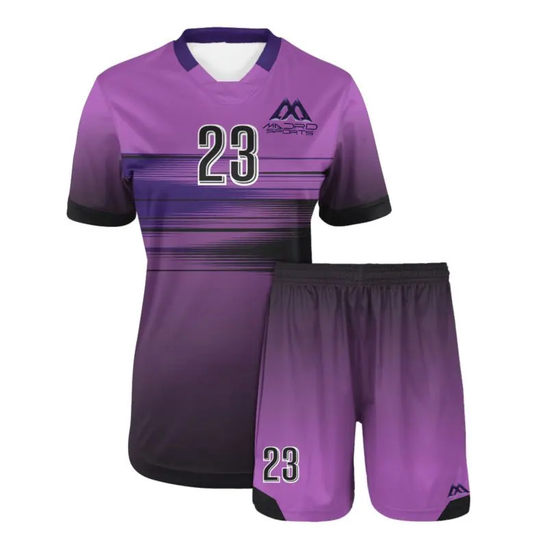 Purple and Black Color Contrast Sublimation Soccer Uniform For France Soccer Jerseys Argentina Messi Soccer Uniform OEM Madrid