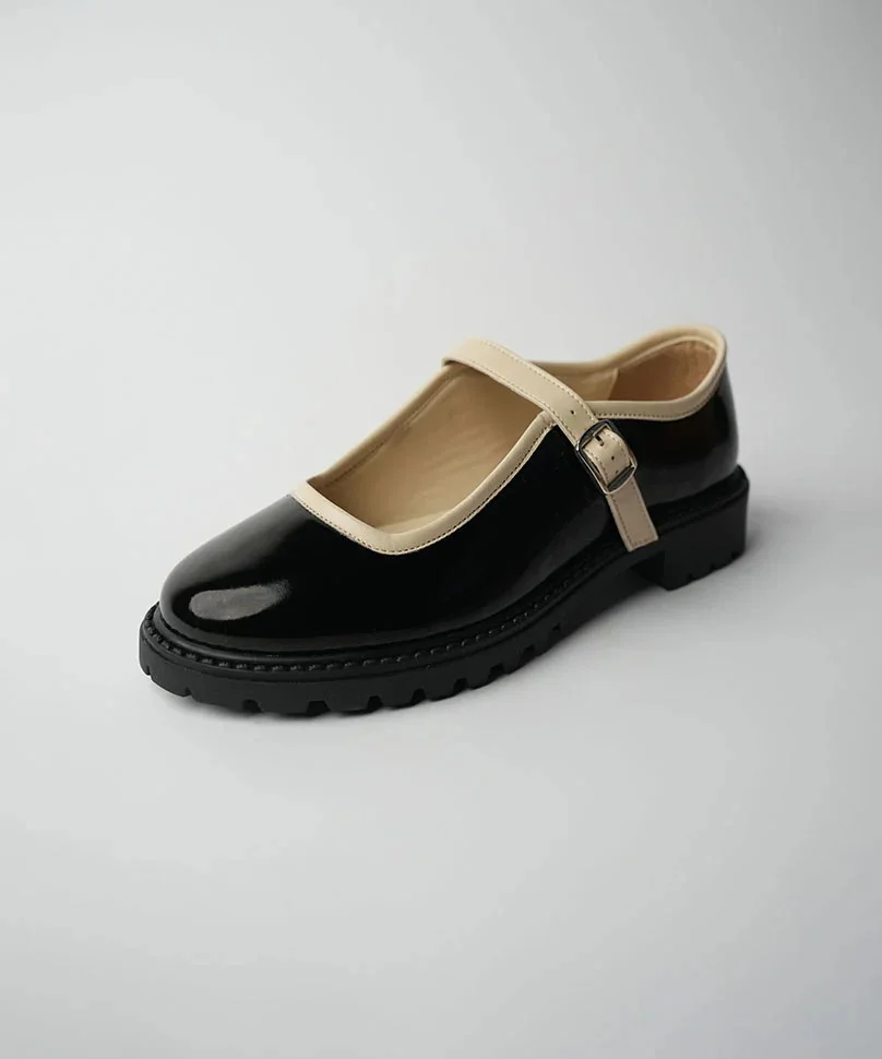 Ladies Office Flat Ballet Shoes Genuine Leather Mary Janes Sandals with Soft Sole Ballerinas for Women Round Toe Pumps Black