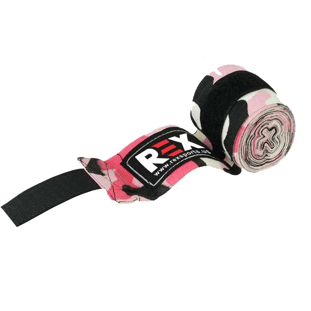 REX Mexican Style Custom Printed Pink MMA Hand Wraps 100% Cotton Personalized Pink Boxing Wrap 180 Inches Wholesale OEM Bandages