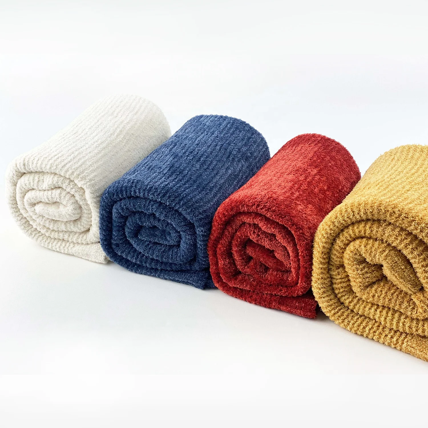 China custom logo rug blanket sofa cover weighted soft warm winter breathable knit chenille striped lined textured mustard throw