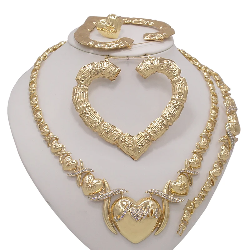 Zhuerrui Big Heart Big Earrings I Love You Hug and Kiss Xoxo Jewelry Set Luxury Love Earring Bridal Upscale Jewelry Sets X0079