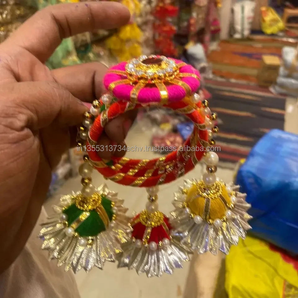 Flower Kalira Bridal Wedding Jewelry Bridal And Groom Name Handmade Embroidery Indian Thread Gota Work Bangle