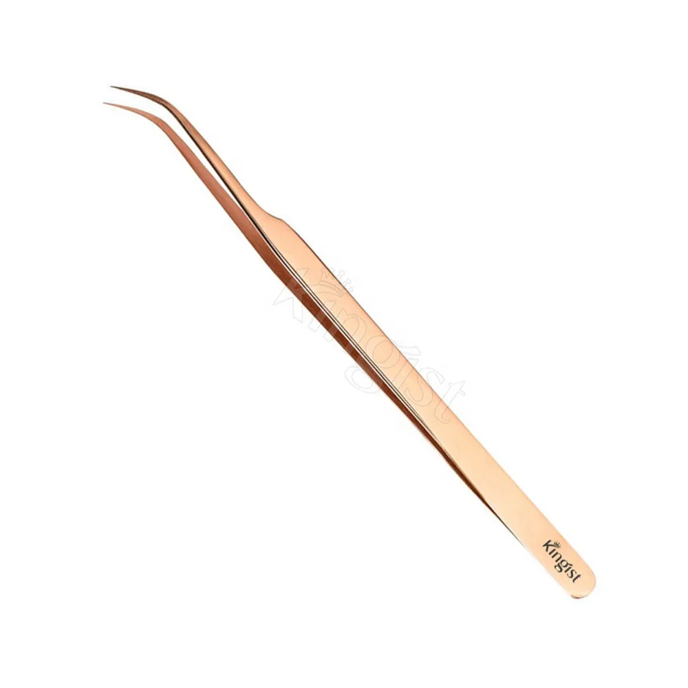 Private Label Stainless Steel Slim SS Curved Eyelash Extension Tweezers in Beautiful Rose Gold Color