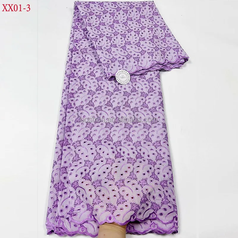 XX01 2024 swiss cotton high quality dry lace cristal coupon african lace fabric wedding bridal dress for party