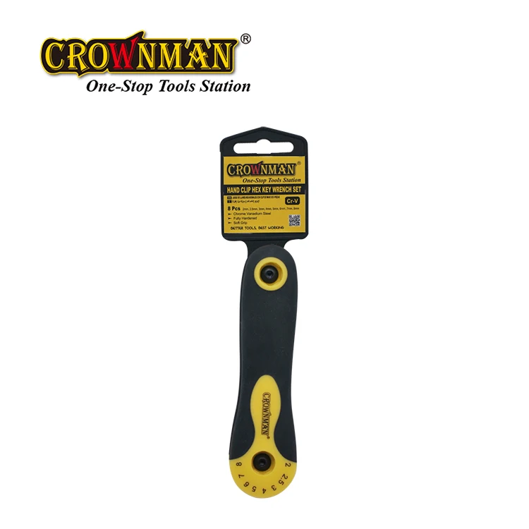 CROWNMAN Mechanic Tools Classic CR-V 8PCS Hand Clip Hex Key Wrench Set