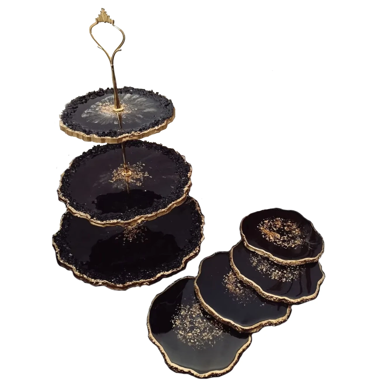 Handmade Artistic 3 Tier Epoxy Resin Tray Gold with Handles Unleash your Home Decor with an Elegant Epoxy Serving Cake Tray