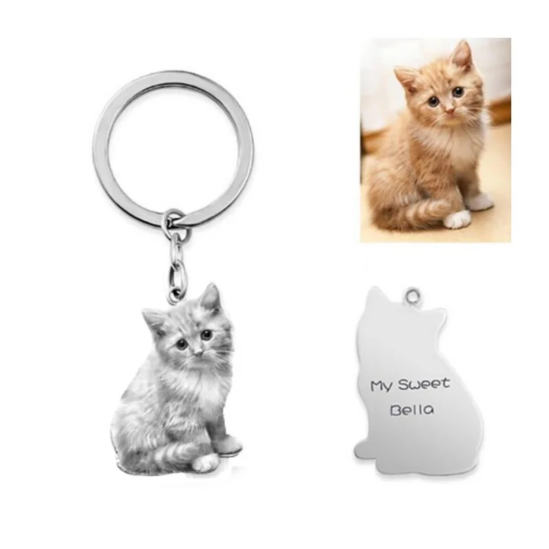 One Piece Customized Pet Figure photo Necklace Key Chain Dog Brand Titanium Steel Jewelry Stainless Steel Kitten Photo