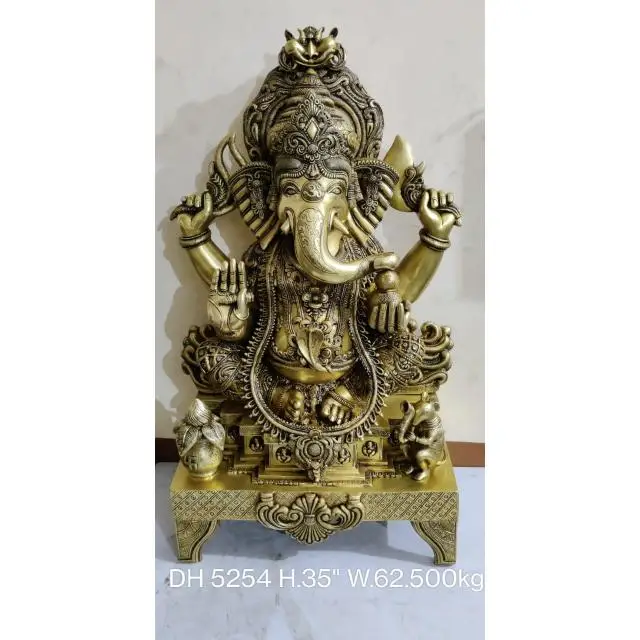 Brass Ganapati Lord Ganesha Sitting Sculpture for Home Decoration Indian God Statue in Best Price