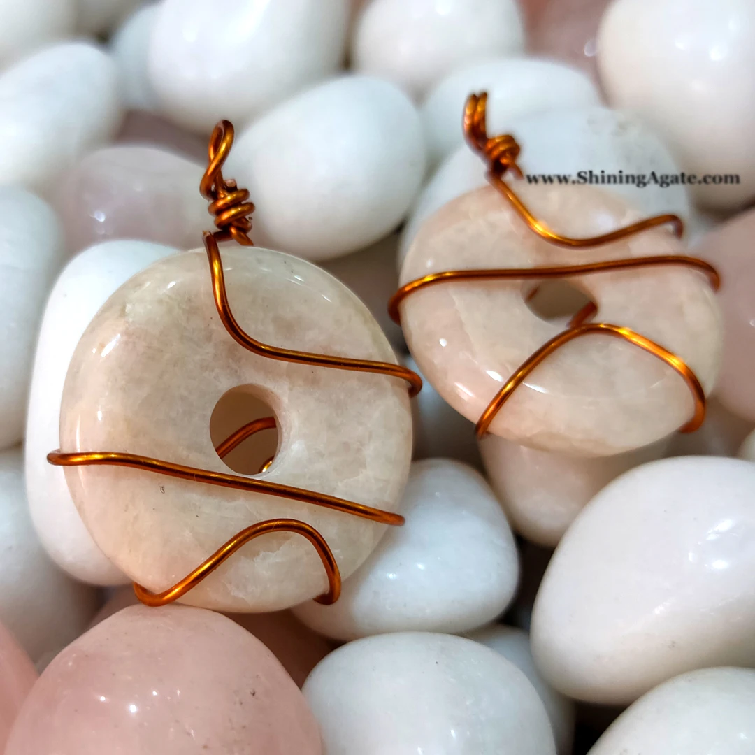 Персиковый авантюрин в форме пончика, медная проволока, кулон, оптовая продажа, натуральный агат, подвеска из драгоценного камня