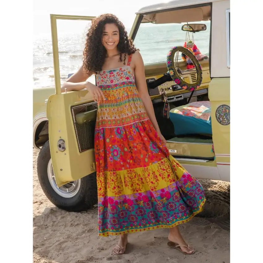 Bohemian Beach Dress Summer Rayon Viscose Ladies Fashion Wear Flower Printed Maxi Long Clothing Women Boho Floral Causal Dress