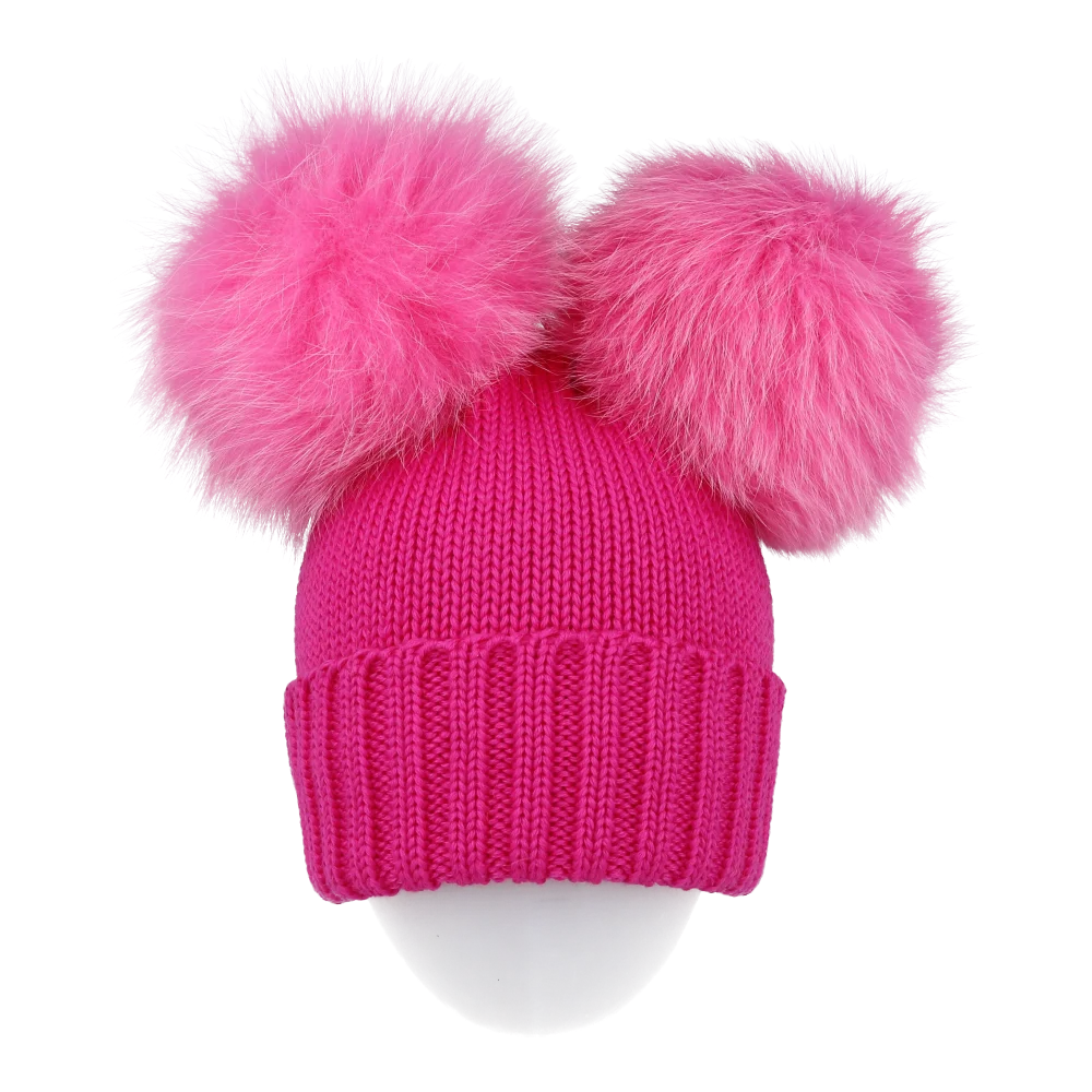 Лучший поставщик, красивая трикотажная шапка в рубчик с двумя помпонами из натурального Лисьего меха для прогулок в парке