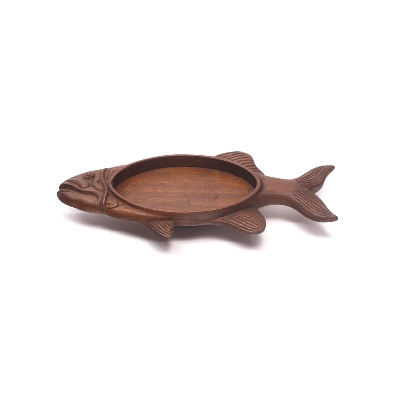 Fish Shaped Wooden Sizzler Tray With Fully Wooden Body Food Dinner Wooden Serving Tray With Float Design With Sizes 14x6x1 Inch