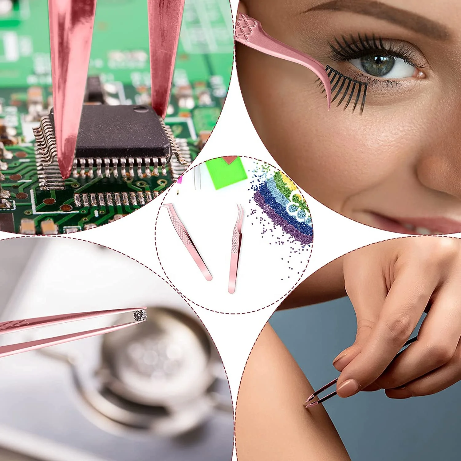 Professional Eyelash Extension Tweezers Stainless Steel Applicator with Perfect Grip Best Fiber Tips for Eyebrow Use