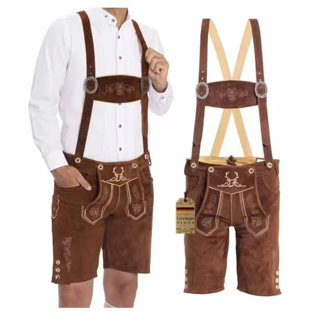 Custom Made Unisex Lederhosen Bavarian Shorts Original Leather Printed Top Quality Factory Manufacturer Latest Design Fashion