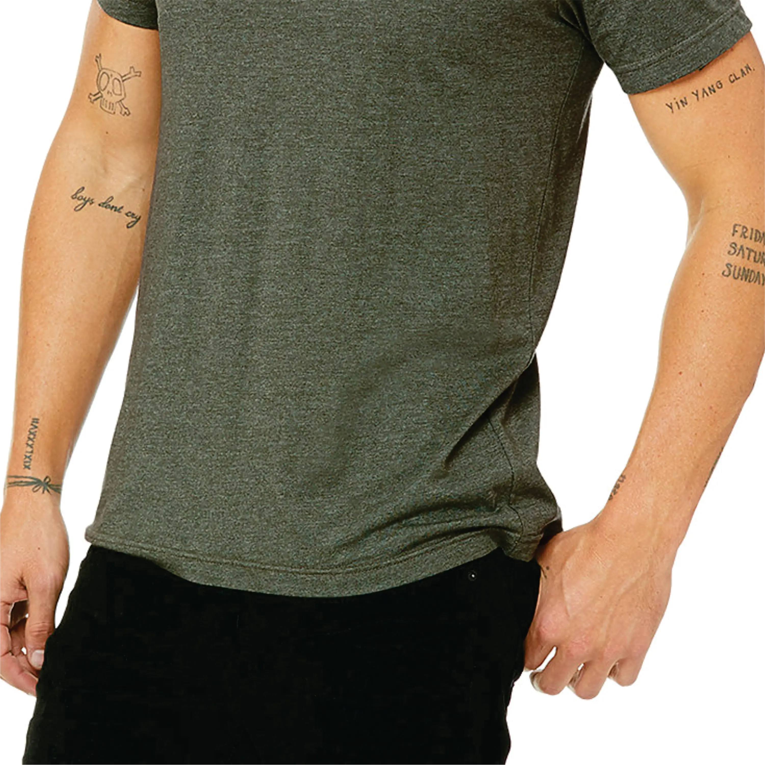 Unisex Heather Military Green CVC T-Shirt - 52% Airlume Cotton, 48% Poly, 4.2 oz, Short Sleeves