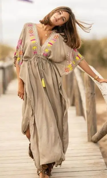 New Designs Ladies Rayon Embroidered Long Kaftan Dress Printed and Hand Dyed Tie & Dye at Factory Prices