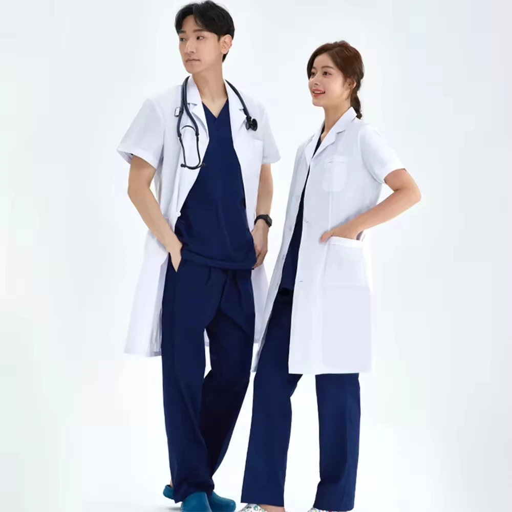 Hospital Gown Coat  Long Sleeve Tops Pants Lab Coat White Uniform  Customizable Logo Lab Coat