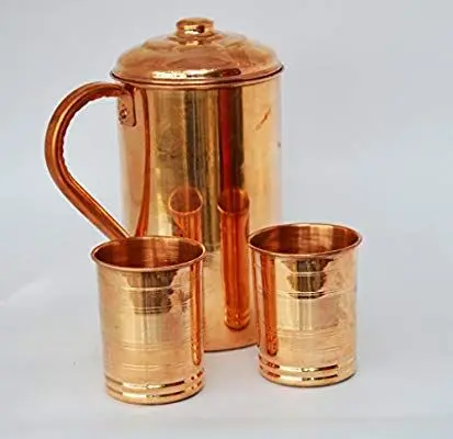 Heavy Gauge 100% Pure Solid Hammered Copper Moscow Mule Water Pitcher Hand Crafted Pure Copper Water Jug With Embossed Design