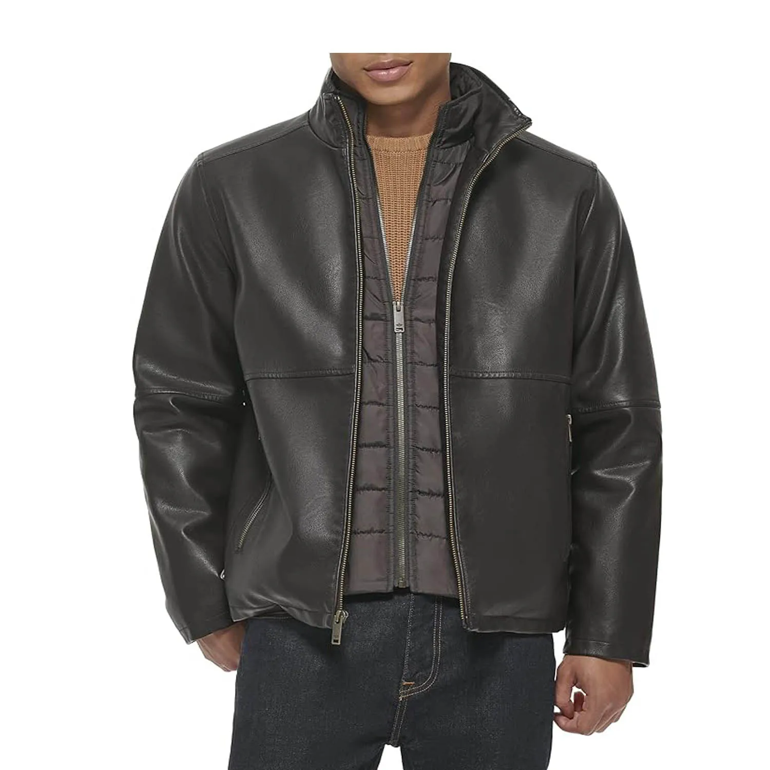 Men with Thick Winter Fur Clothing Edition Handsome Leather Jacket