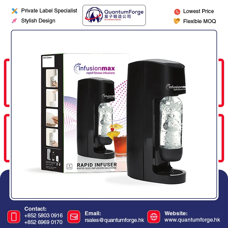 OEM Supply Private Label Customized Logo InfusionMax Rapid Flavour Infuser Sparkling Water Machine for Sodas and Cocktail Drinks