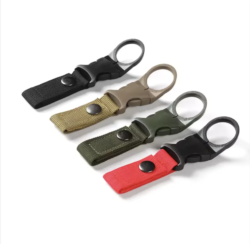 Water Bottle Ring Keychain Holder Clip Multifunction Nylon Webbing Key Chain Hook Climbing Carabiner Belt Backpack Hanging Clips