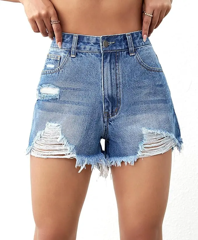 Хлопковые женские рваные джинсы с завышенной талией джинсовые шорты из Пакистана