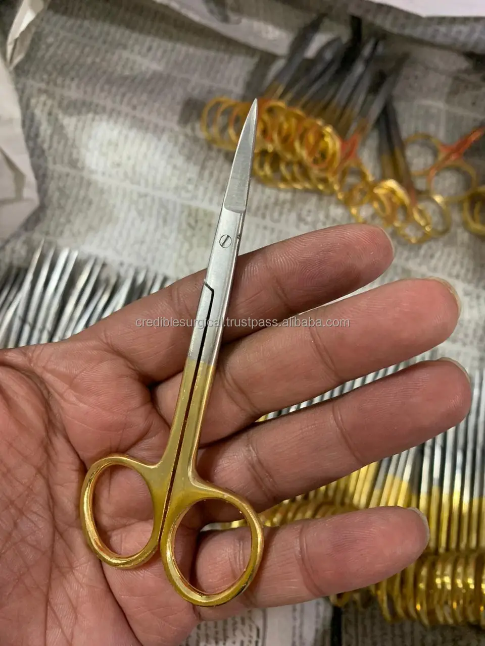 Iris TC Half Gold Plated Curved Blades Stainless Steel Surgical Scissors Instrument Set with Tuning Fork