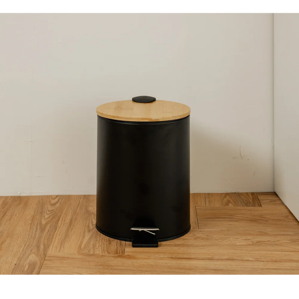 black Bamboo PP Trash Can with Standing Structure Pressing Type Accessories Design