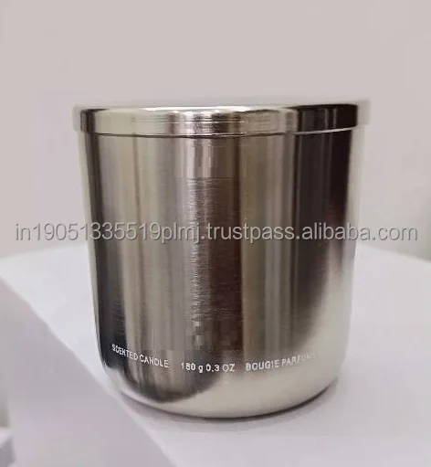 Available Round Candle Jar Stainless Steel Brushed With Nickel Candle Holders Or Candle jars With Lid For Christmas Decoration