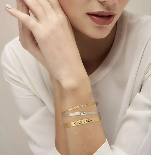 Custom Writing Inlay Blank Jewelry Open Writing Bracelet Gold Plated Blank Cuff Cuff Bracelets For Engraving