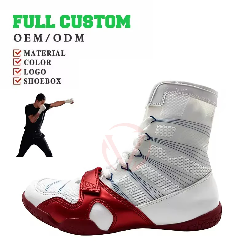 Best Selling High Quality Custom White Boxing Shoes Kickboxing Training Competition Shoes Customized Boxing Hyperko Shoes