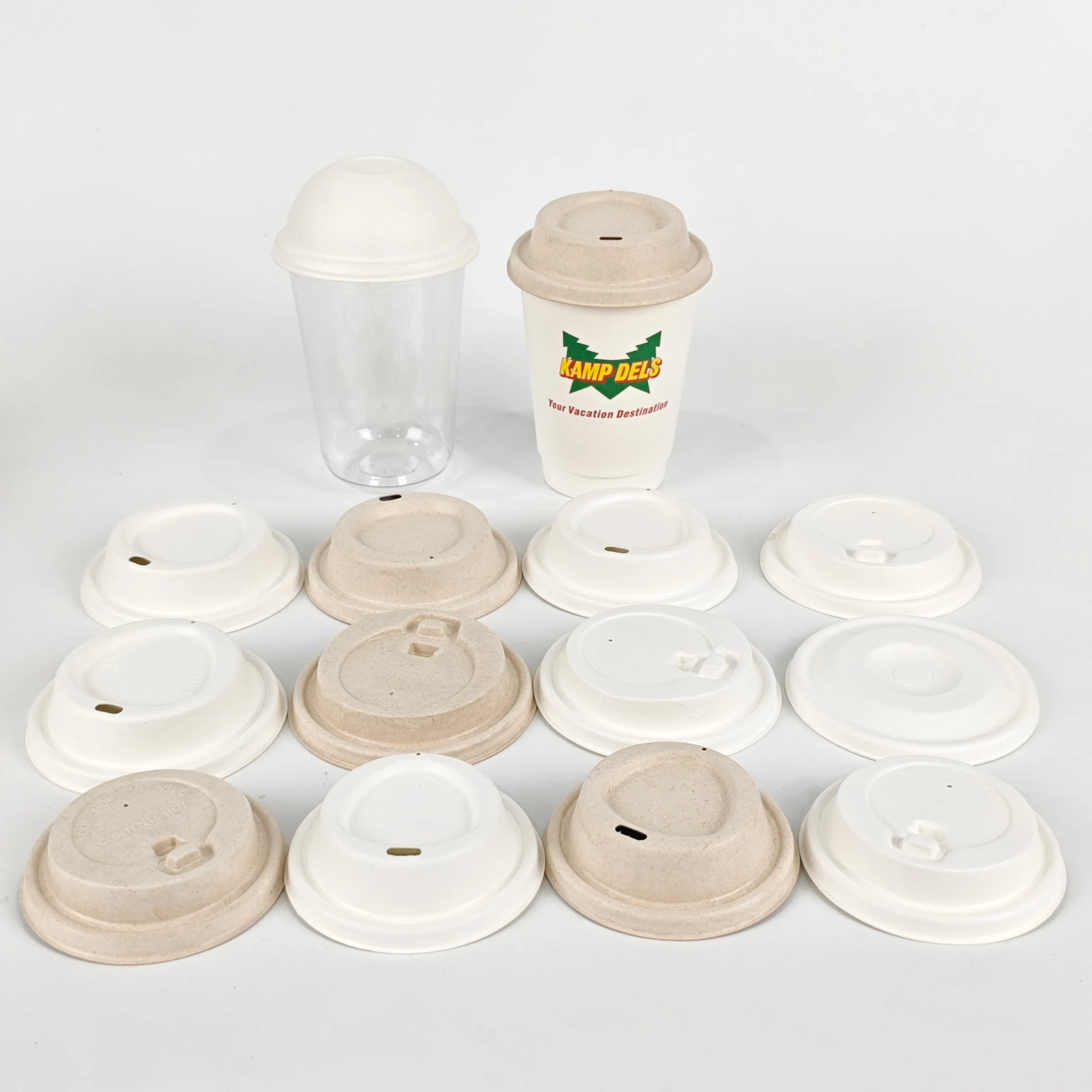 Biodegradable Disposable Lid Pulp white natural brown Paper Lid Cover 70 80 90mm log Bagasse pulp Coffee Cup Pulp Lids caps