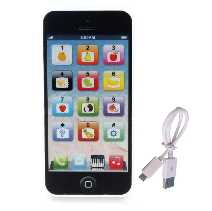 Learning Smart Phone Toy Black Music Lullaby Song Touch Screen USB Rechargeable Cell Phone Mobile Y phone for Toddler Baby