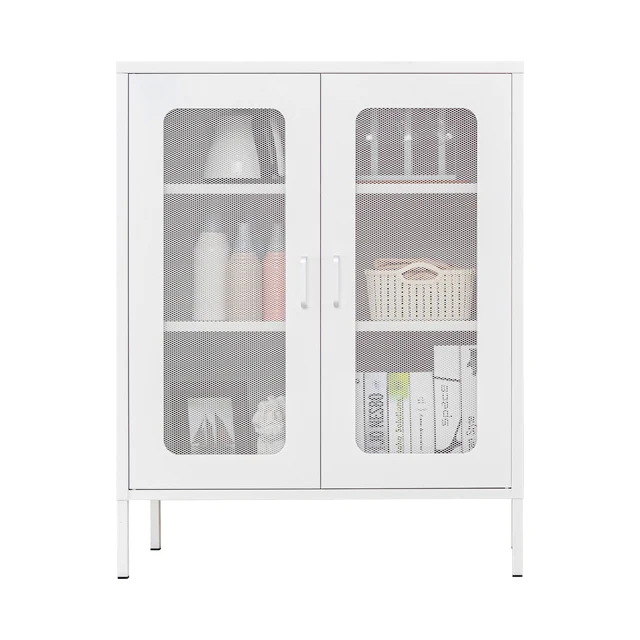 White  steel mesh door living room cabinet sideboard kitchen buffet storage cabinet for home kitchen