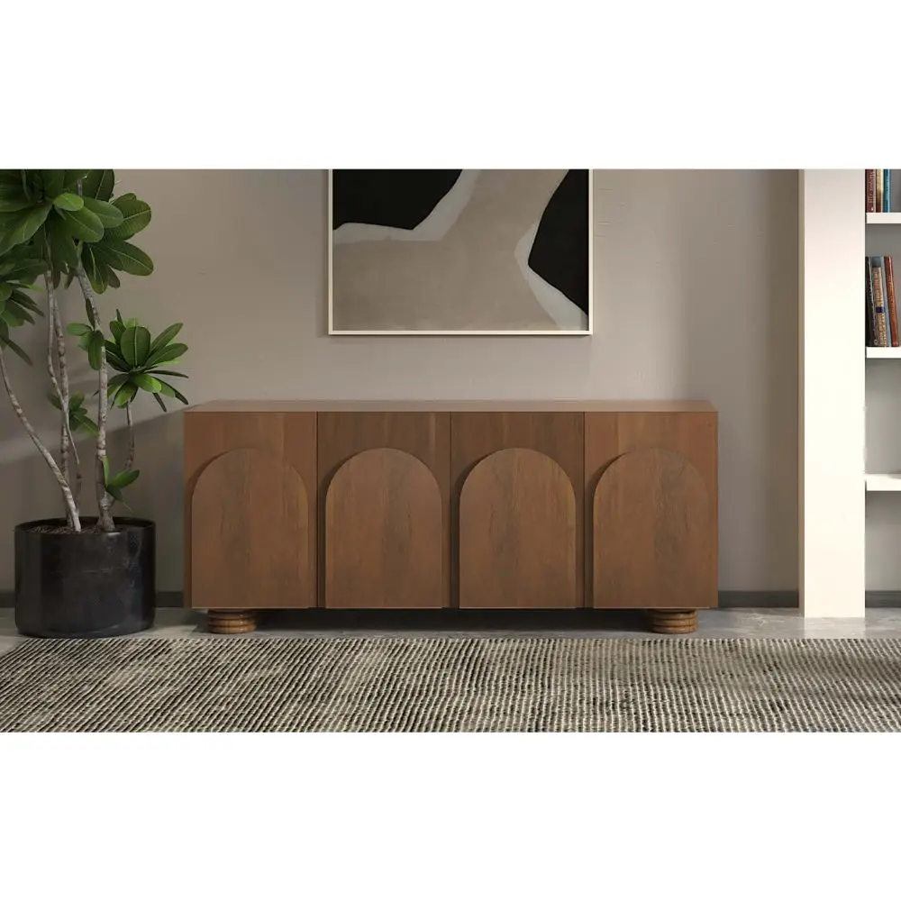 modern luxury vintage antique royal  living room walnut colour ribbed wood folding legs 4 doors sideboard cabinet